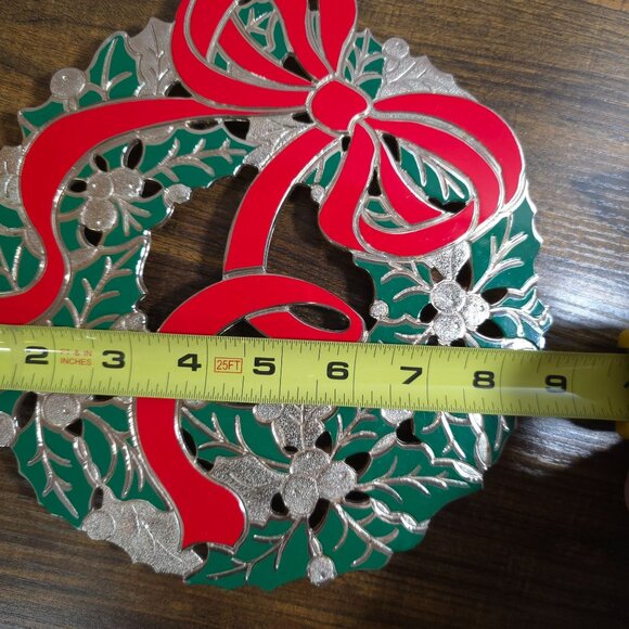 Vintage Holiday Wreath Trivet Silver plate Enamel By Wm. A. Rogers 1986 Japan - Picture 16 of 16